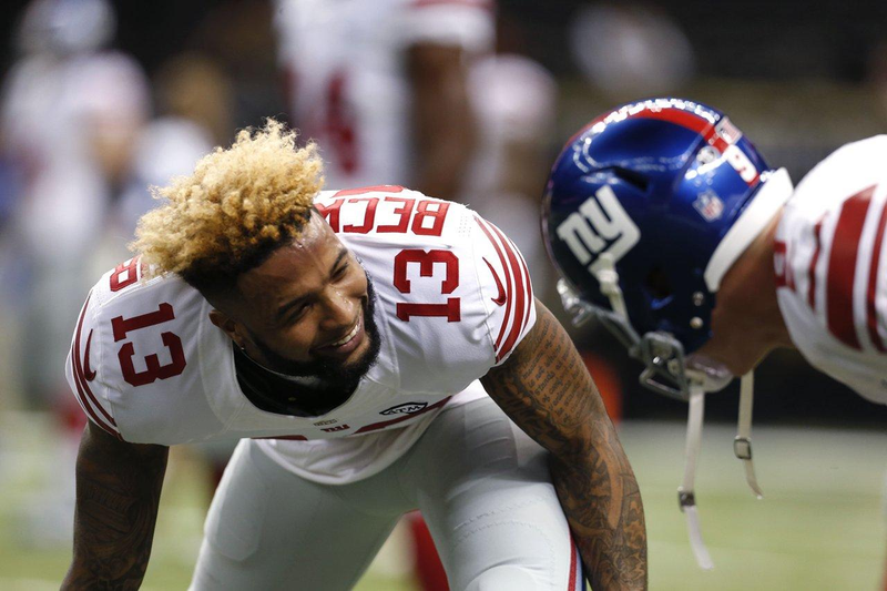 New York Giants wide receiver Odell Beckham Jr. and punter Brad Wing share a warm smile. Such is their wont. (Photo: New York Giants)
